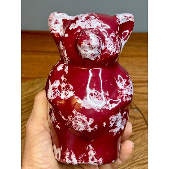Vintage Bybee Pottery Piggy Bank 6" Tall Maroon White Splatter Sponge Ware Pain - Picture 10 of 10